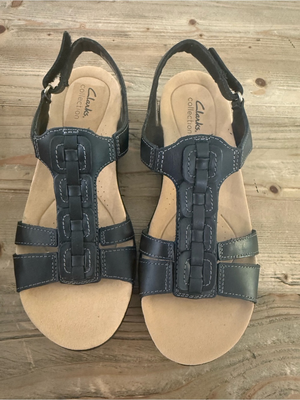 Clarks Laurieann Kay Leather Sandals, 7 1/2, Black, New In Box